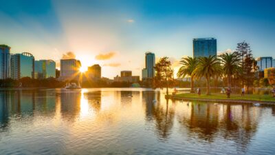 Sunset Over Lake Eola, Downtown Orlando, Florida