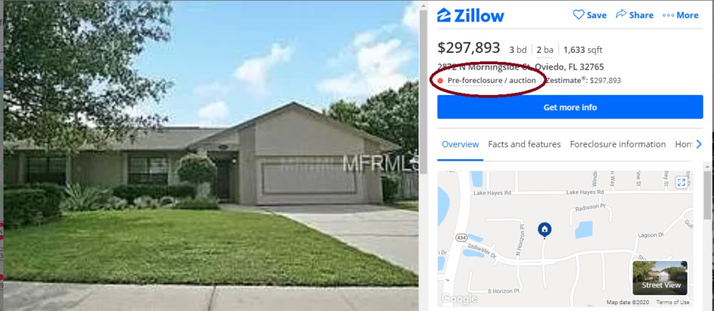 Foreclosure as Shown on Zillow