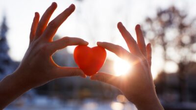 Hands holding a heart in sunlight - Give Where We Live