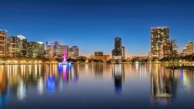 Lake Eola and Downtown Orlando Florida at Dusk